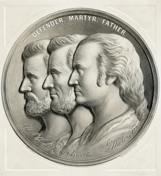 Mitali, jossa Ulysses S. Grant, Abraham Lincoln ja George Washington puolustajana, marttyyrina ja isänä, 1870.
